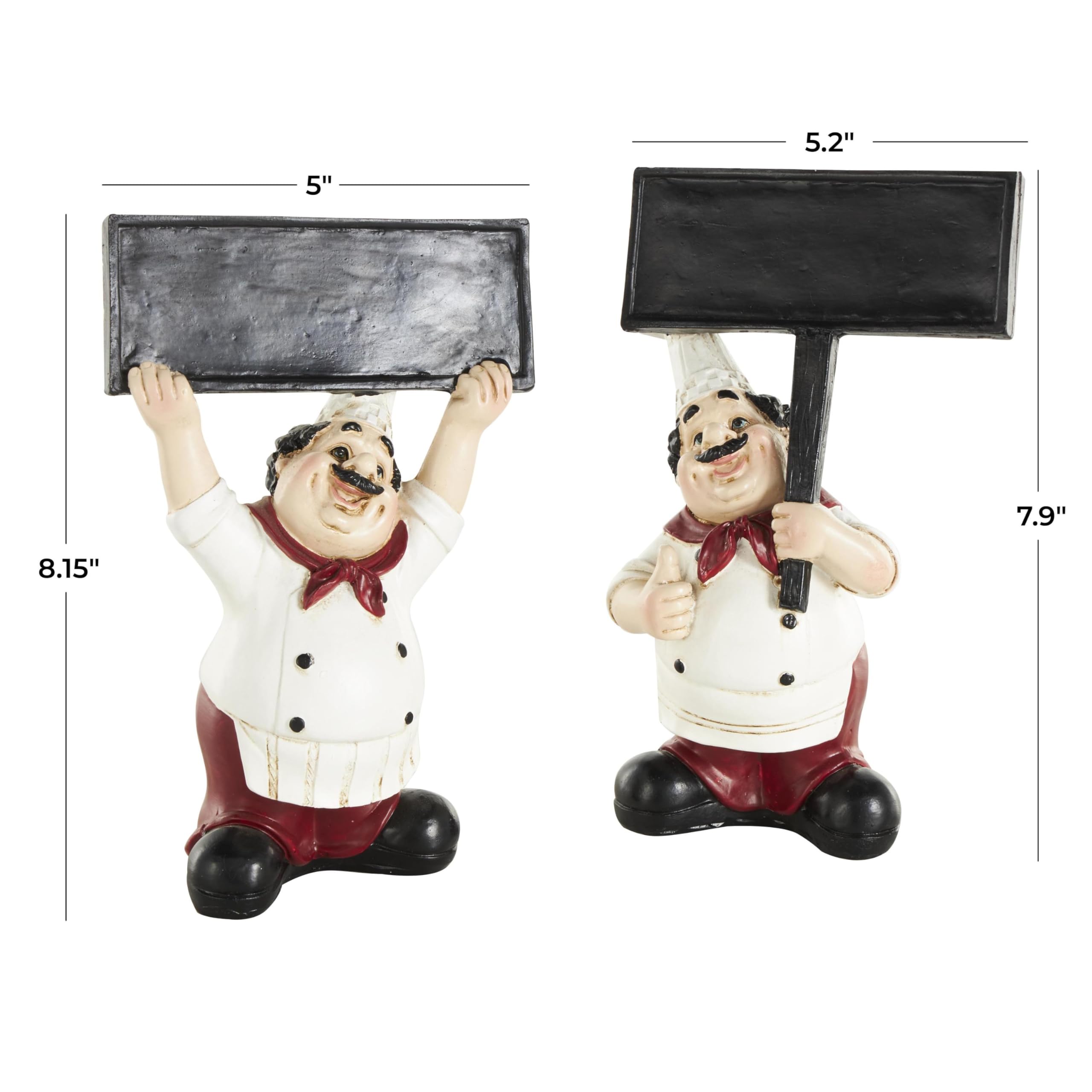 Deco 79 Polystone Chef Decorative Sculpture Kitchen Decorative Figurine Home Decor Statue with Chalkboard, Accent Figurine 10" x 6" x 14", White