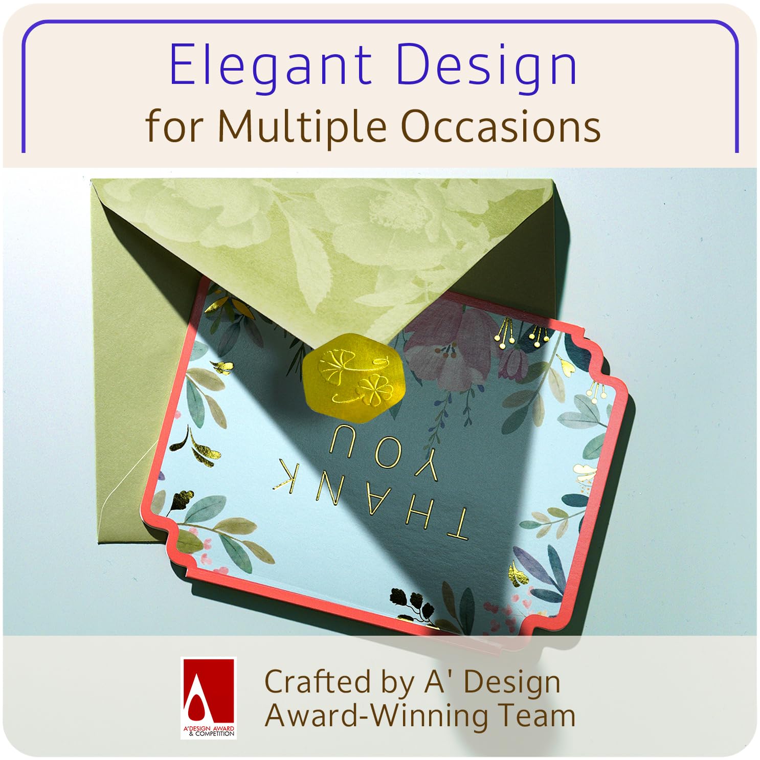 ukee's Thank You Cards with Envelopes 100-Pack, Gold Foil Floral, Thank You Notes w/Sage Green Envelopes & Stickers, Blank Inside for Baby Shower, Wedding, Graduation, Small Business, 4.25" x 5.5"