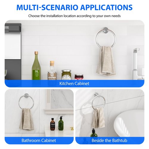 CHIKESI Towel Rings for Bathroom Wall Mount, SUS 304 Stainless Steel Hand Towel Holder, Modern Chrome Bathroom Hardware, 2-Pack
