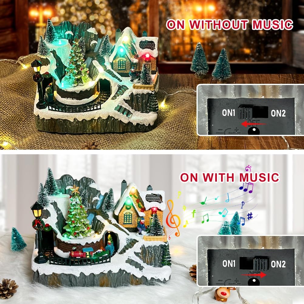 Tarocynn Christmas Village House Figurine - Musical Light-Up Display with Moving Tree & Train