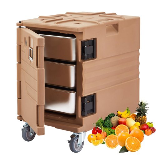 Portable Food Warmer 82Qt-Hot Box, Lldpe Food Box Carrier Double, End Loader Wheels, Easy Transport, Good Insulation, Strong Sealing, Durable, Ideal for Family Gathering, Canteen, Restaurant, Brown