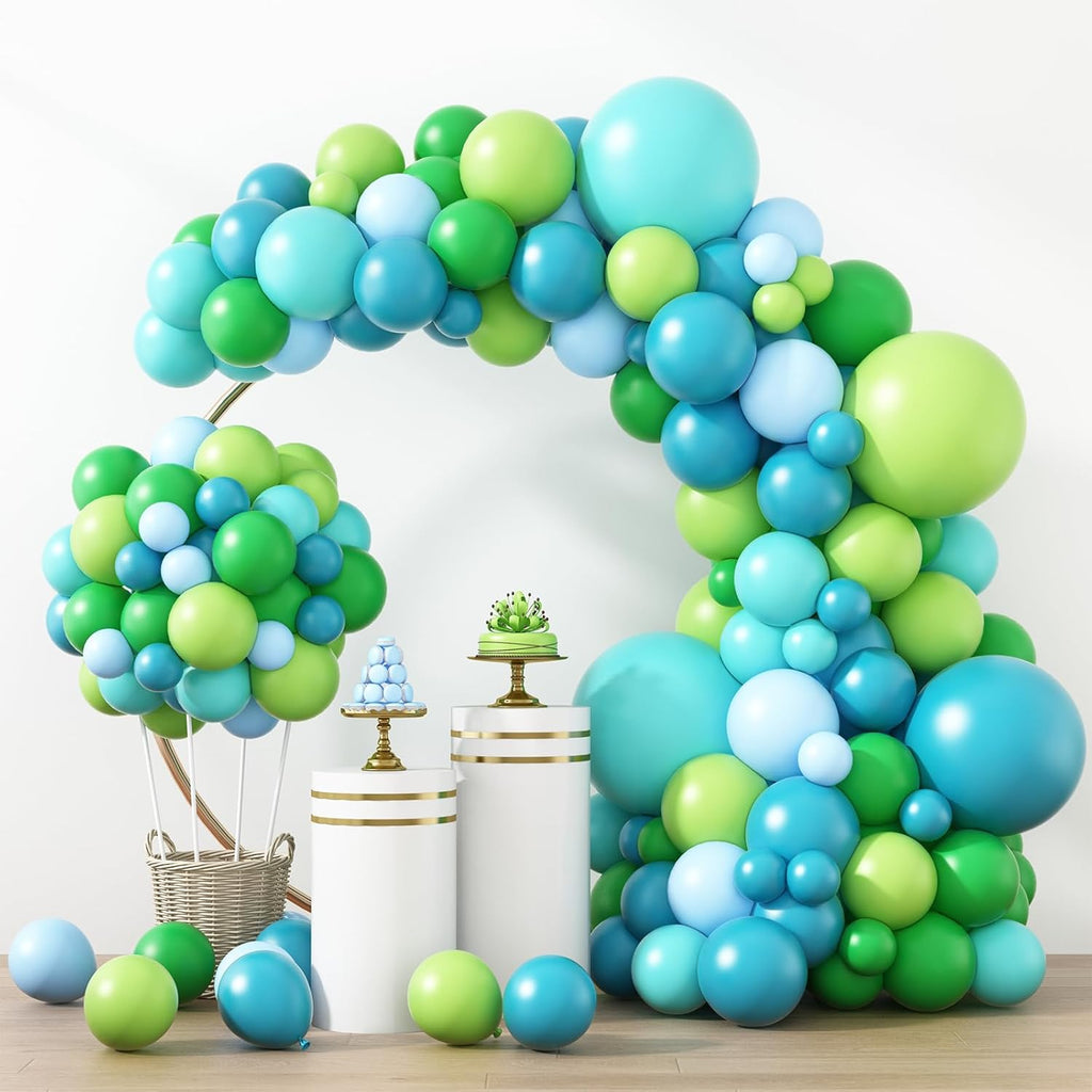 RUBFAC Blue & Green Balloons - 129pcs in 5-18 Inch Sizes for Garland & Arch | Perfect for Parties & Events