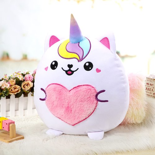 Leyndo Cute Caticorn Plush Pillow 14 Inch Unicorn Cat Stuffed Animal, Soft Pink Kawaii Plush Toy Gift for Girls Birthday Easter and Cat Lovers(Lovely)