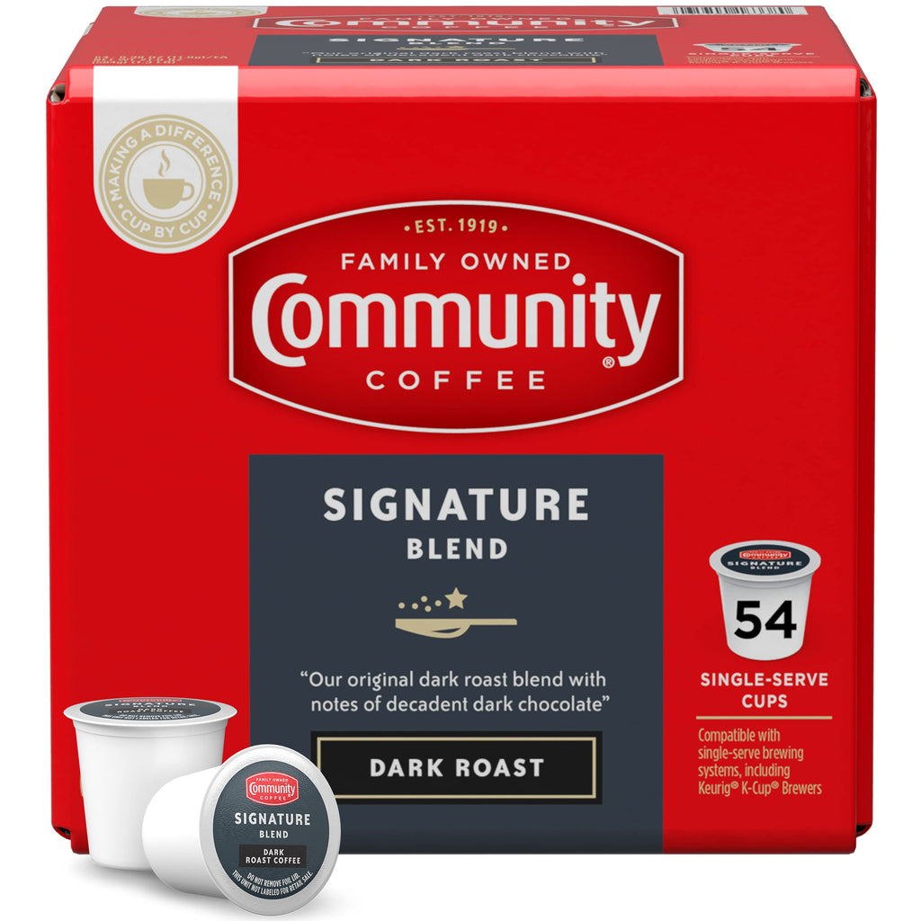 Community Coffee Signature Blend 54 Count Coffee Pods, Dark Roast, Compatible with Keurig 2.0 K-Cup Brewers, Box of 54 Pods