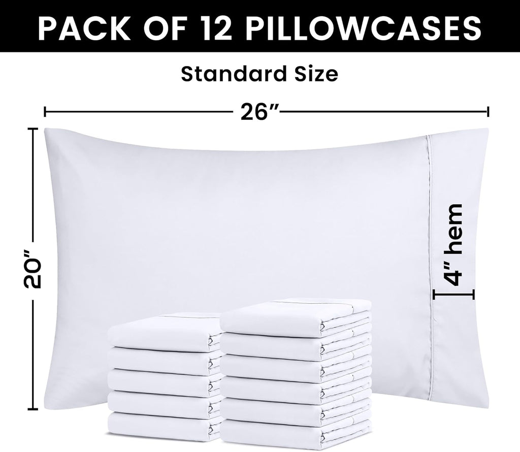 Utopia Bedding Standard Pillow Cases - Soft Brushed Microfiber - 12 Pack, Fade Resistant, White, 20 x 26 Inches