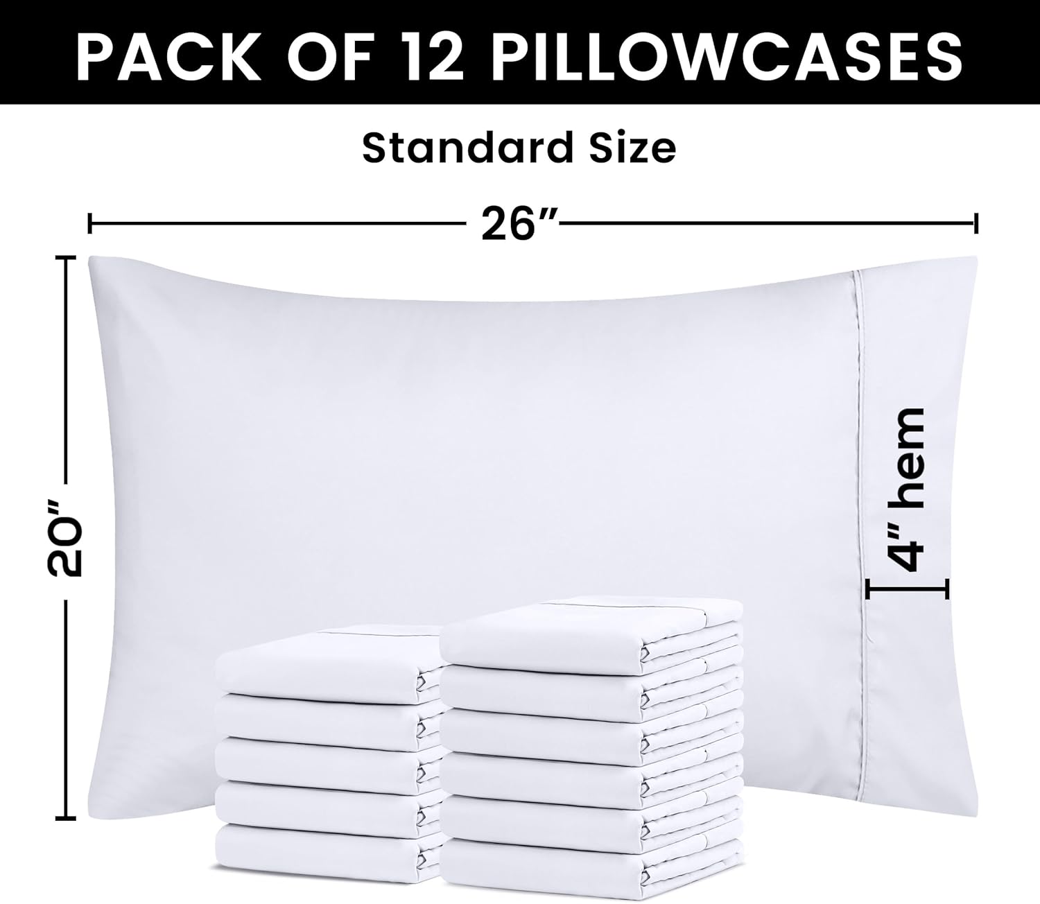 Utopia Bedding Standard Pillow Cases - Soft Brushed Microfiber - 12 Pack, Fade Resistant, White, 20 x 26 Inches