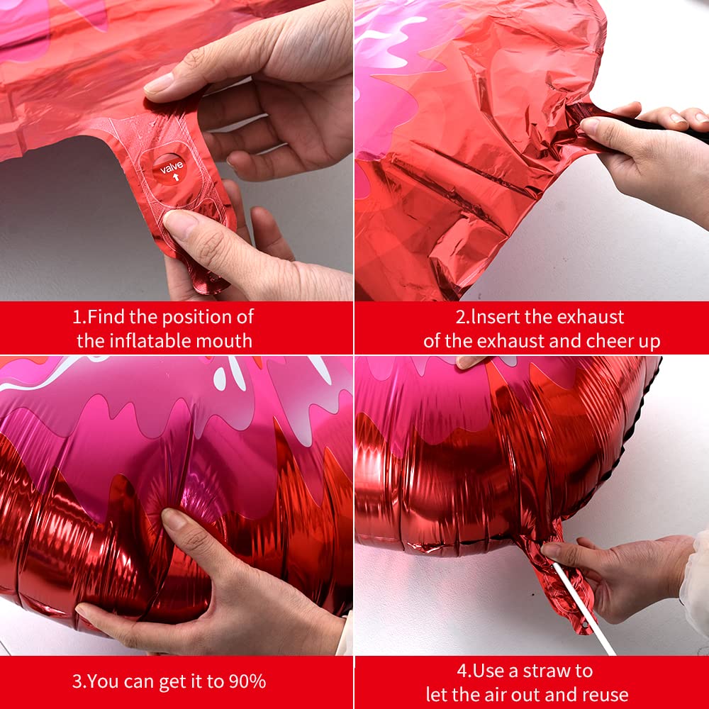 5 Packs of Large Pink Huge Red Lips Balloons Heart Ballons for Makeup Themed Party Anniversary Decor, Kiss The Miss Goodbye(30 Inch)