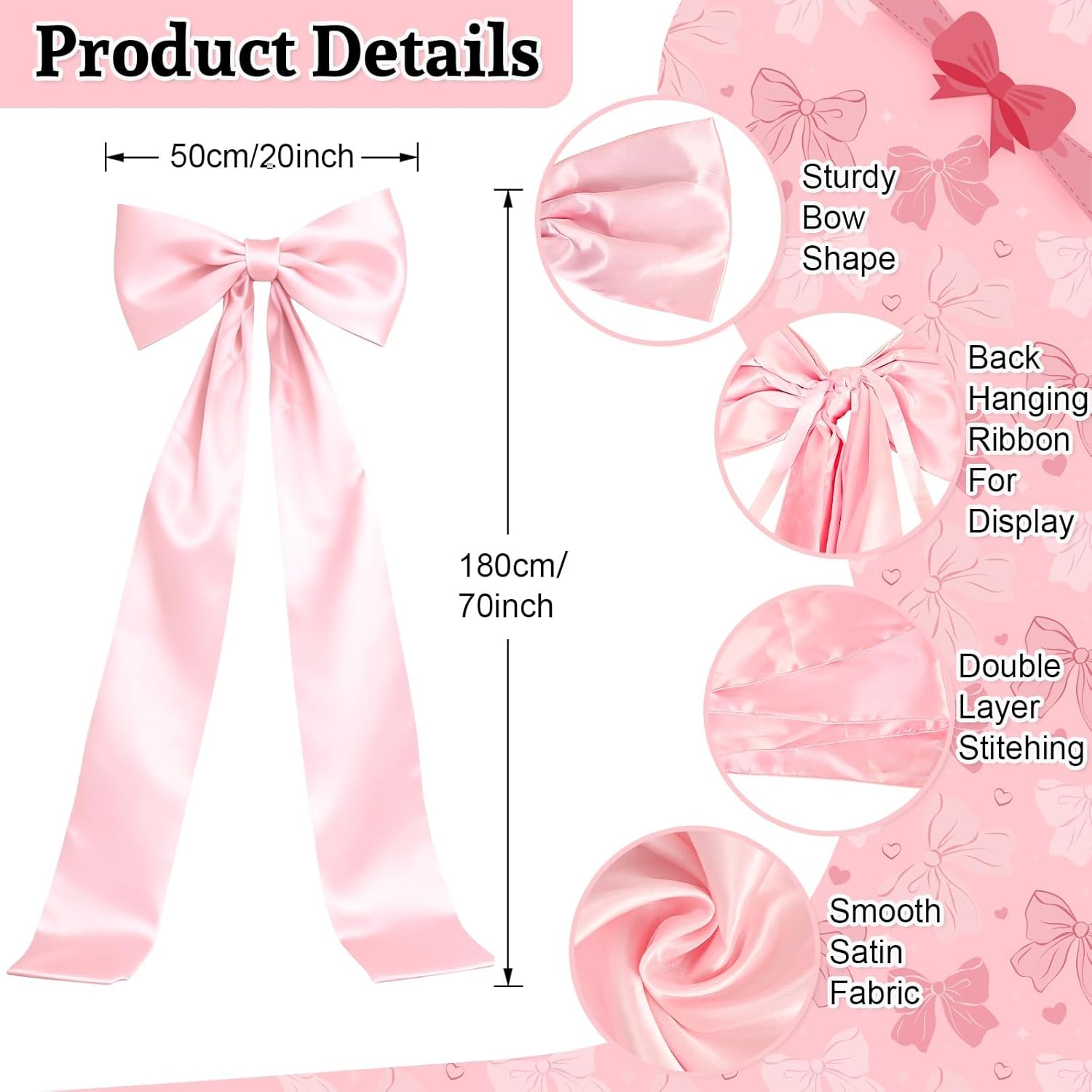 Skiennix Extra Long Satin Pink Bow - Elegant Wall Decor for Coquette Room | 70x20 Inch for All Occasions