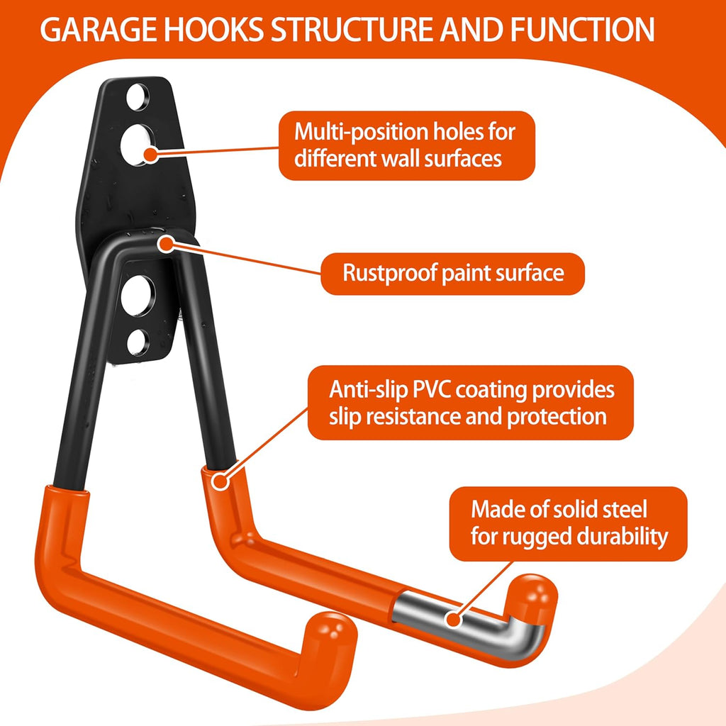 Skiennix 28 Pack Heavy Duty Garage Hooks - Non-Slip PVC Coated Storage for Bikes, Ladders, Tools & Hoses