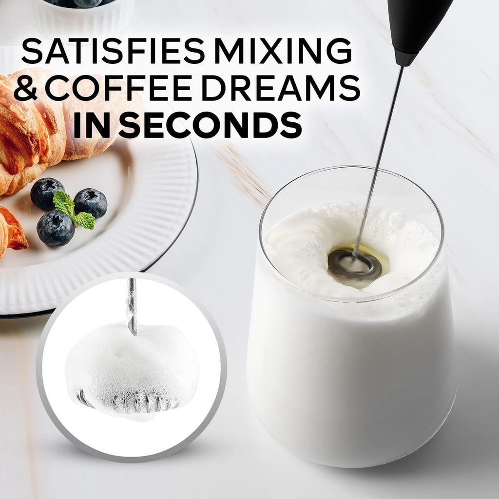 Zulay Kitchen Milk Frother Wand - Ultra-Fast Handheld Electric Whisk for Coffee & Lattes - Executive Black with 4 AA Batteries