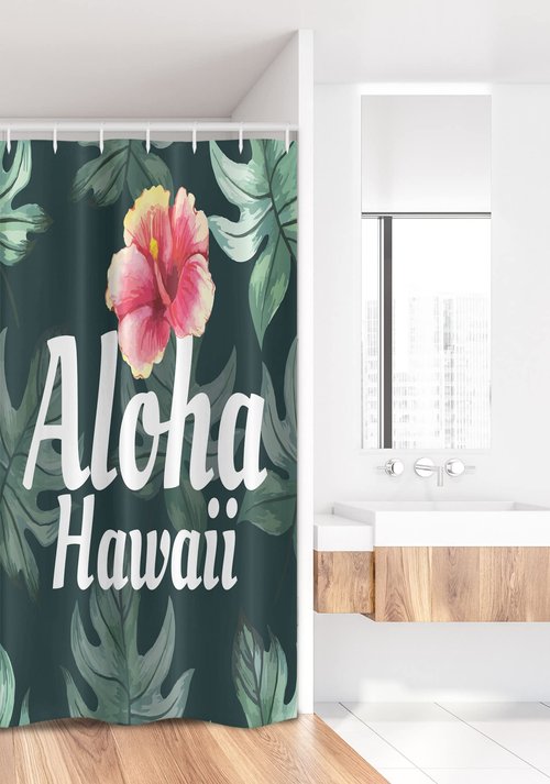 Ambesonne Hawaiian Stall Shower Curtain, Monstera Leaf Exotic Flourish Greenery Watercolor Effect, Fabric Bathroom Decor Set with Hooks, 36" W x 72" L, Green Yellow