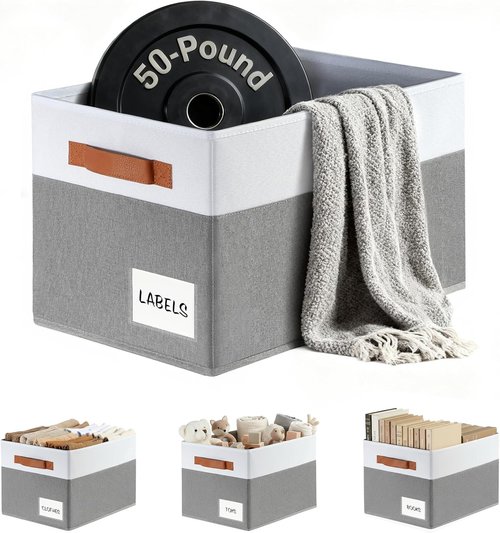 Criusia Large Closet Storage Baskets - 4 Pack Non-Dust-Absorbing Organizer Bins with Handles & Labels | Decorative Collapsible Baskets for Home