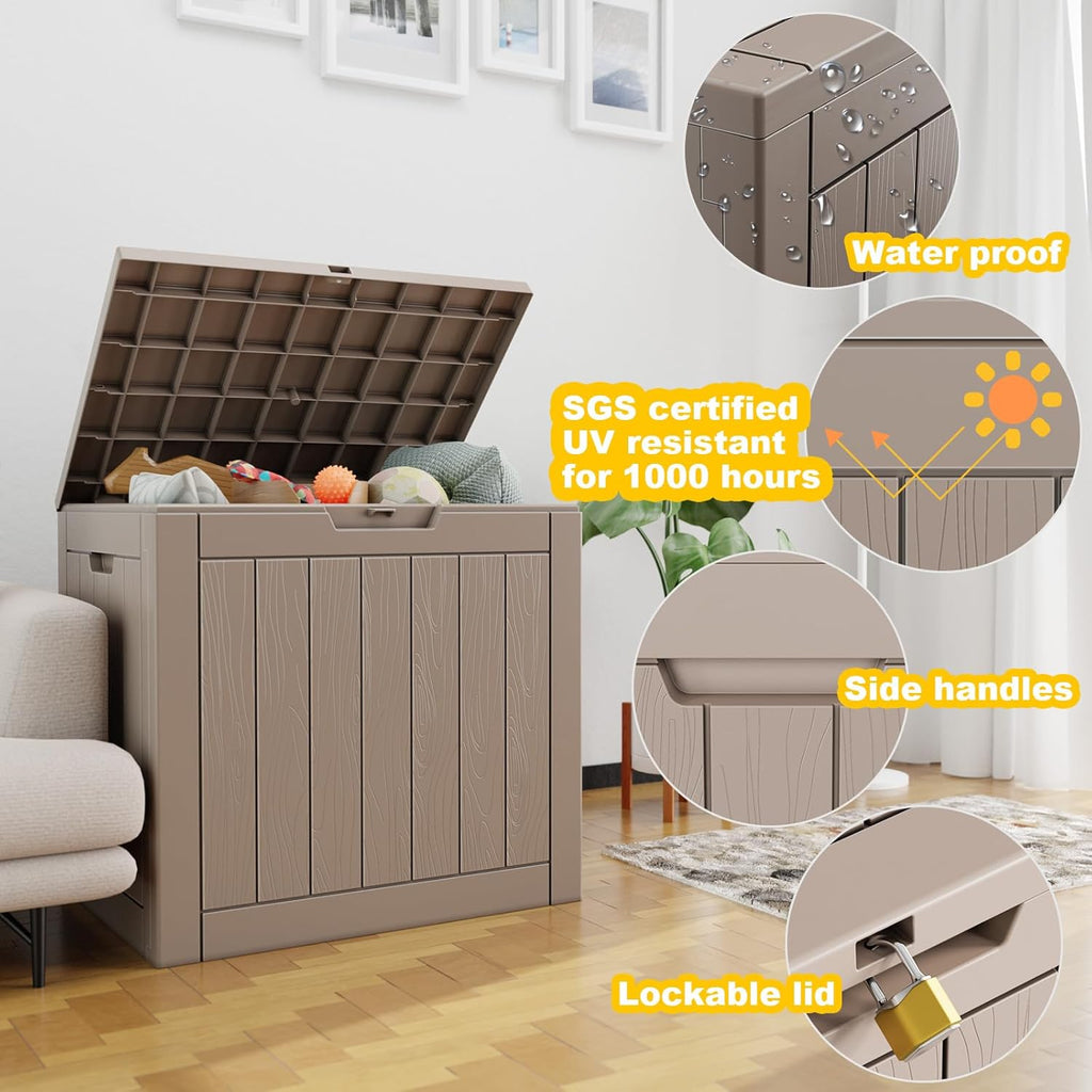 Regine Switzerland 30 Gallon Outdoor Deck Box - Lockable Waterproof Storage for Garden Tools & Cushions | Grey