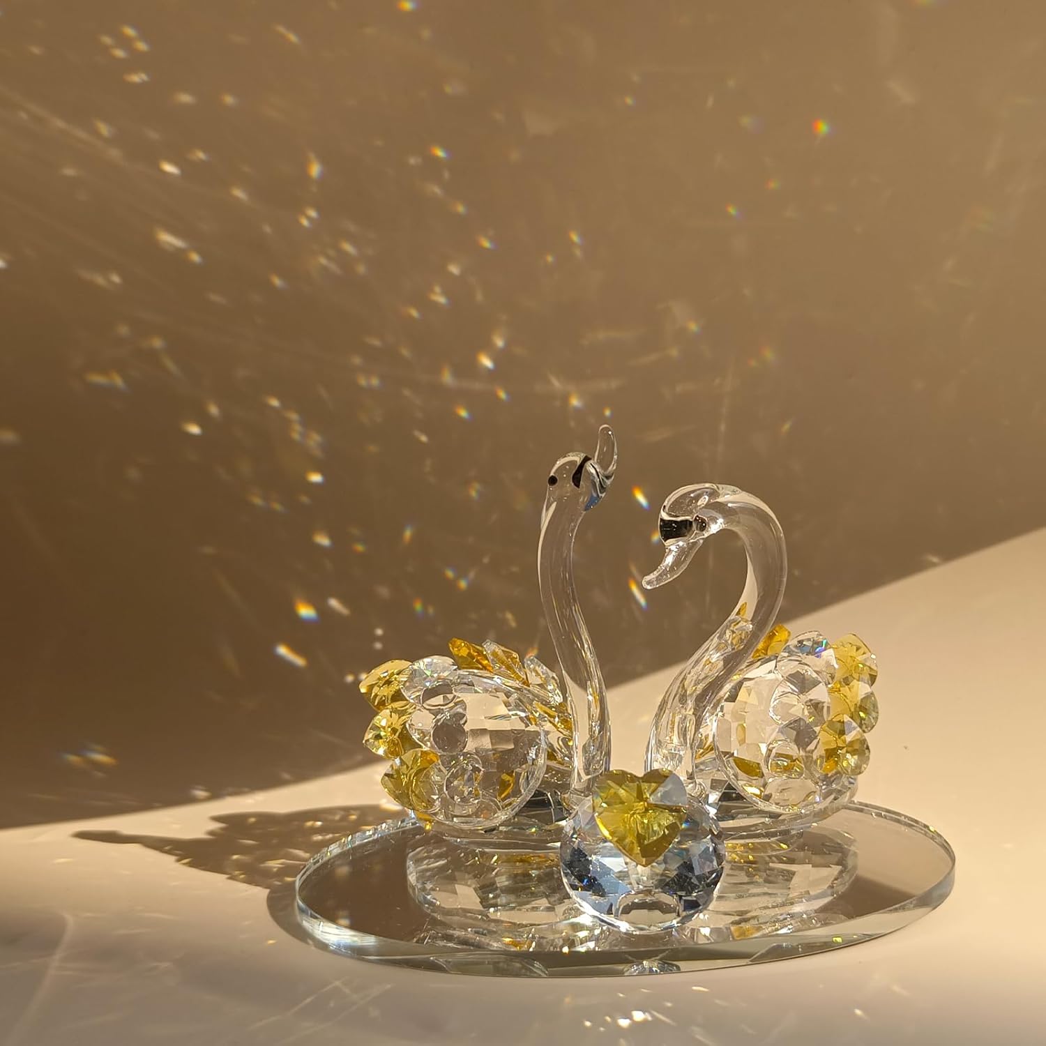 Skiennix Handcrafted Crystal Swan Figurine - Elegant Decorative Glass Collectible | Golden Accent for Home or Gift
