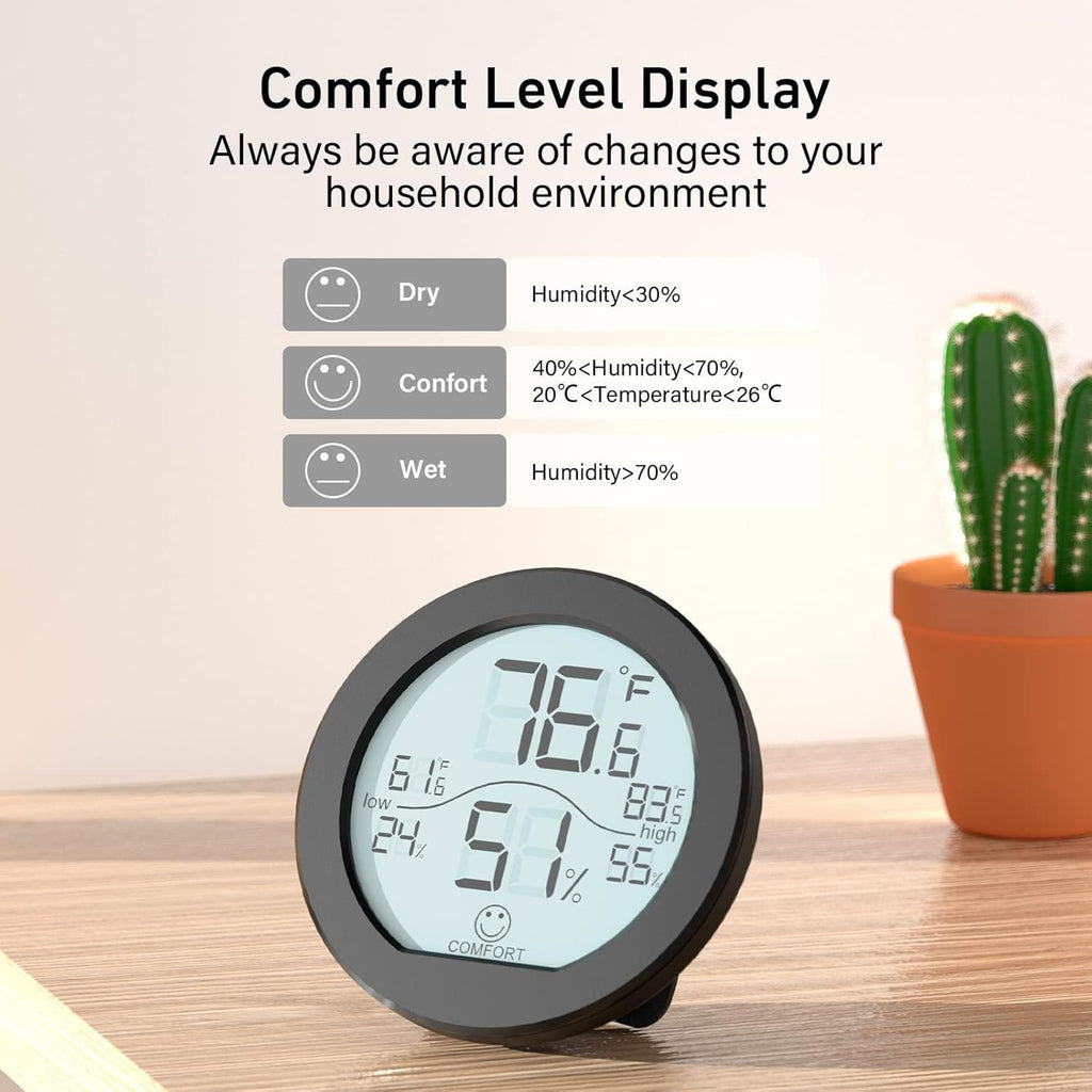SECRUI Indoor Digital Hygrometer - 3 Pack Room Thermometer & Humidity Gauge | LCD Display, Max & Min Records (Black)