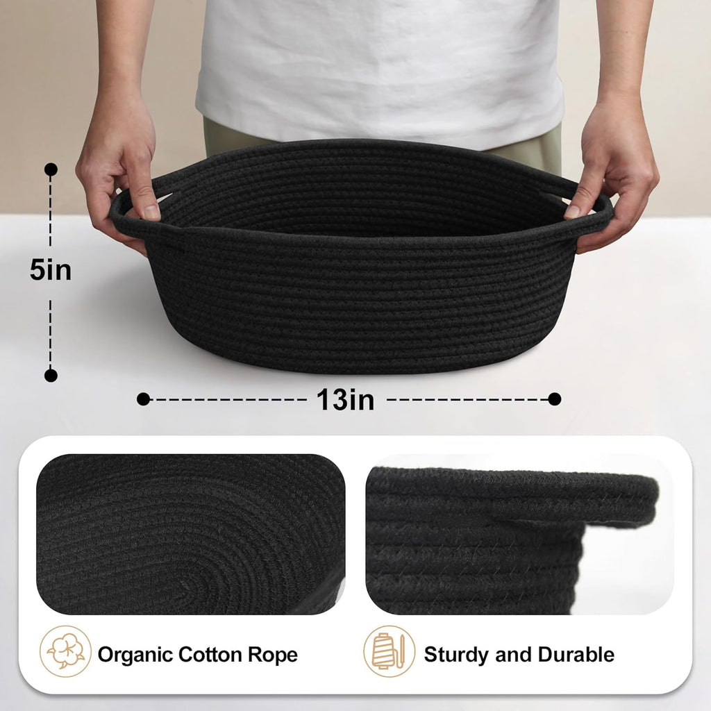 MEGASKET Black Woven Basket - Soft Cotton Rope Dog Toy Storage | 13” x 9” x 5” Decorative Organizer