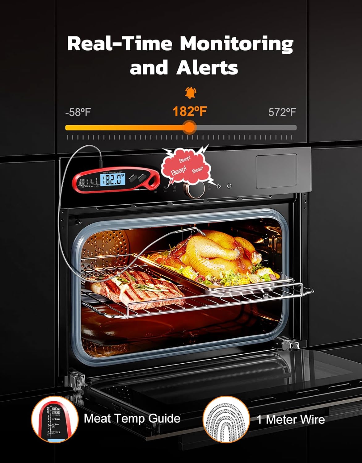 Skiennix Instant Read Meat Thermometer - Dual Probe Digital Cooking Thermometer with Backlit Display | Perfect for Grilling, BBQ, and Frying