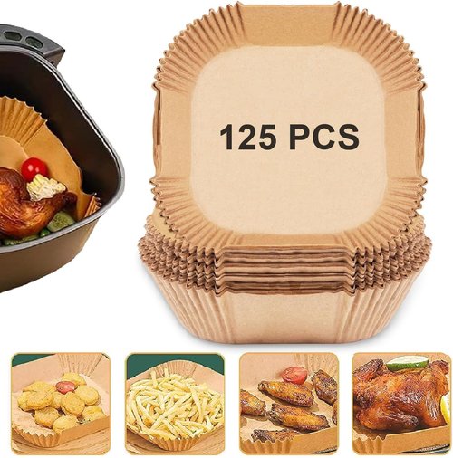 Air Fryer Paper Liners - 125PCS Non-Stick Disposable Baking Paper | Oil-Proof & Food Grade (8-Inch Square)