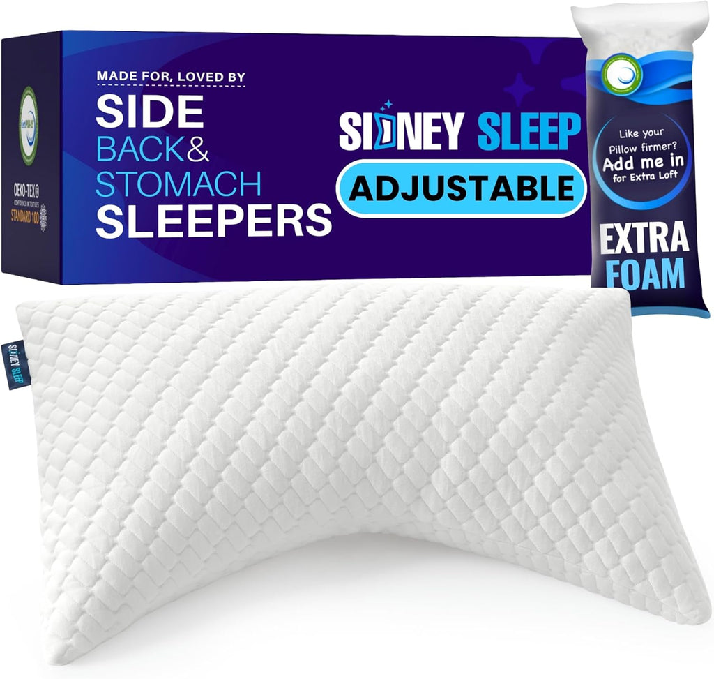 Sidney Sleep Adjustable Curved Contour Pillow - Queen Size | Neck & Shoulder Support for Side & Back Sleepers
