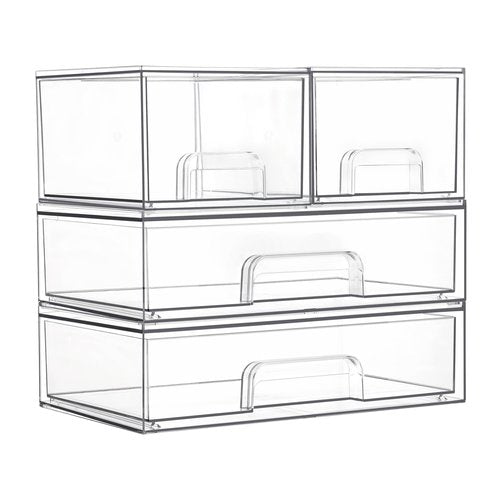 Vtopmart Stackable Storage Drawers Set of 4, Clear Plastic Organizer Bins for Bathroom Supplies,Ideal for Cabinet,Pantry,Laundry Room Organization