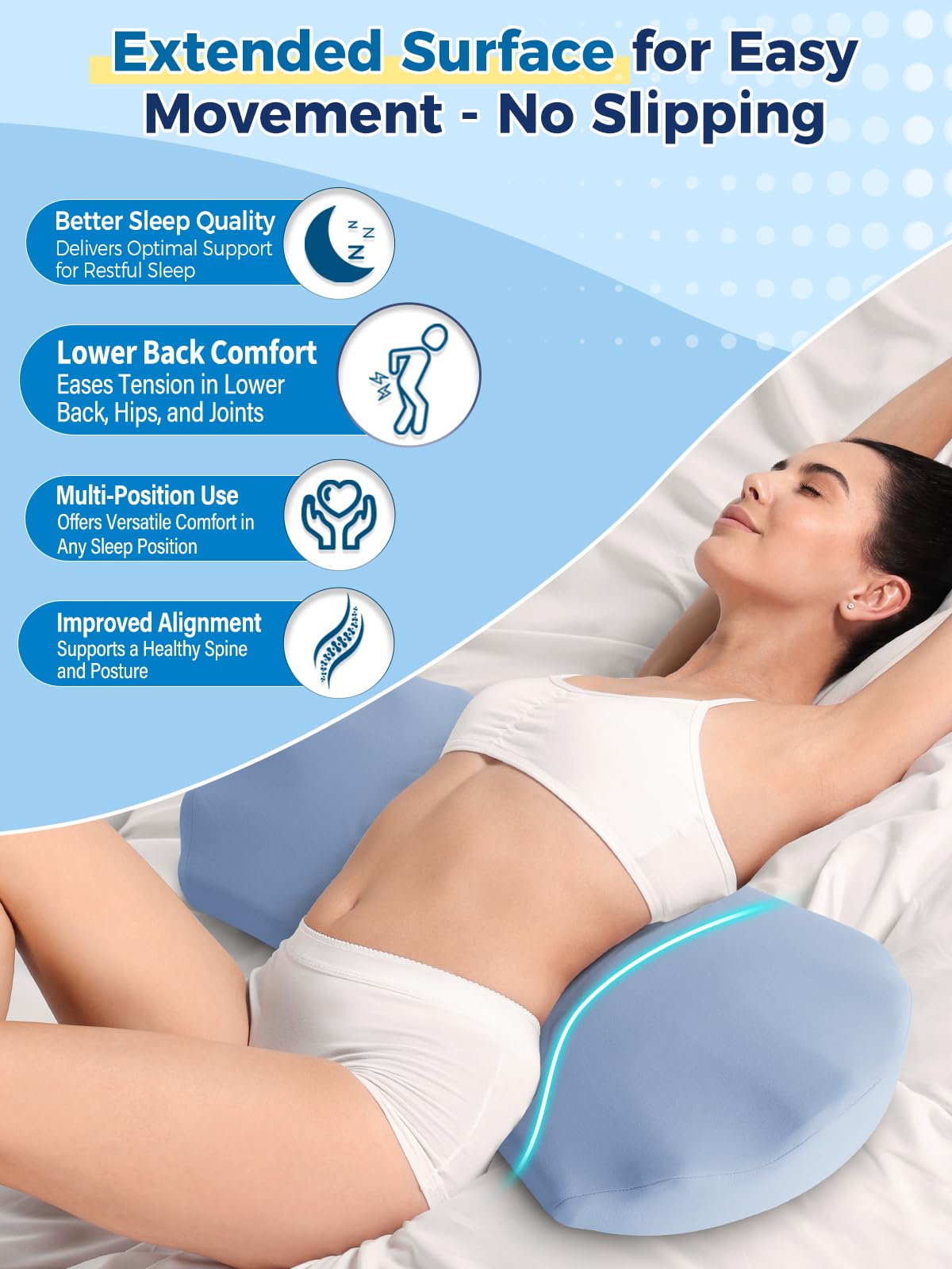 Fledano Lumbar Pillow for Sleeping, Lumbar Support Pillow for Bed for Back Pain Relief, Memory Foam Lower Back Pillow for Bed, Back Support Pillow for Side & Back Sleepers, Washable Cover