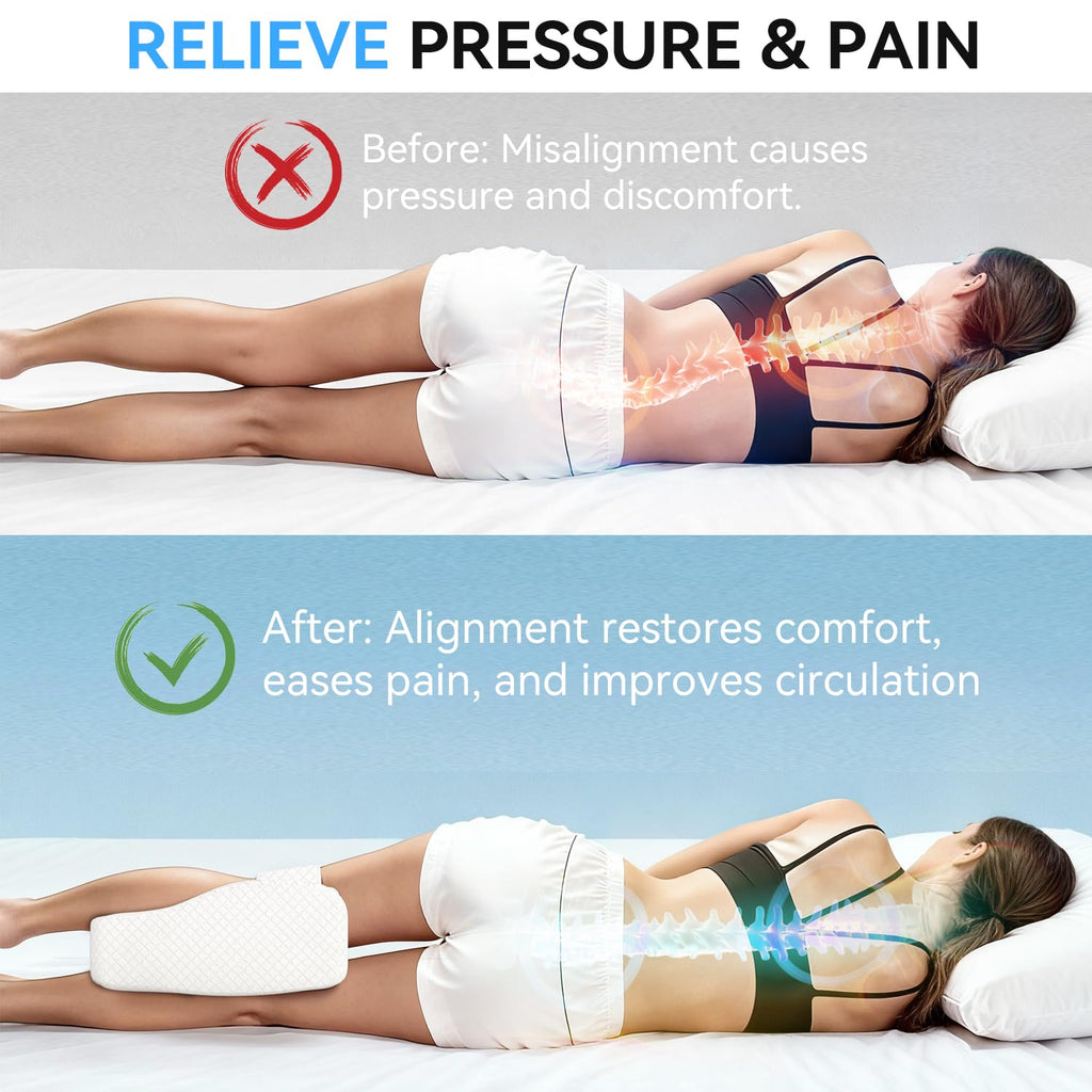 RPOMU Knee Pillow for Side Sleepers, Memory Foam Leg Pillow for Side Sleeping, Between Legs Pillow for Relief Sciatica Hip Lower Back Pain, White