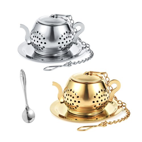 2-Pack Premium Tea Infusers with Spoon – 304 Stainless Steel Loose Leaf Tea Strainer & Steeper – Teapot Design for a Thoughtful Brewing Journey