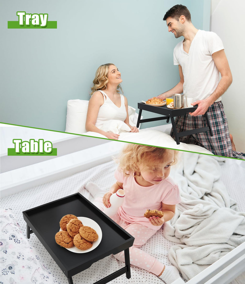 Youpehom Bed Tray Table with Folding Legs, Bamboo Breakfast in Bed for Kitchen Serving Tray, Sofa, Eating, Used As Laptop Desk Snack Tray (6 Pack, Black Color)
