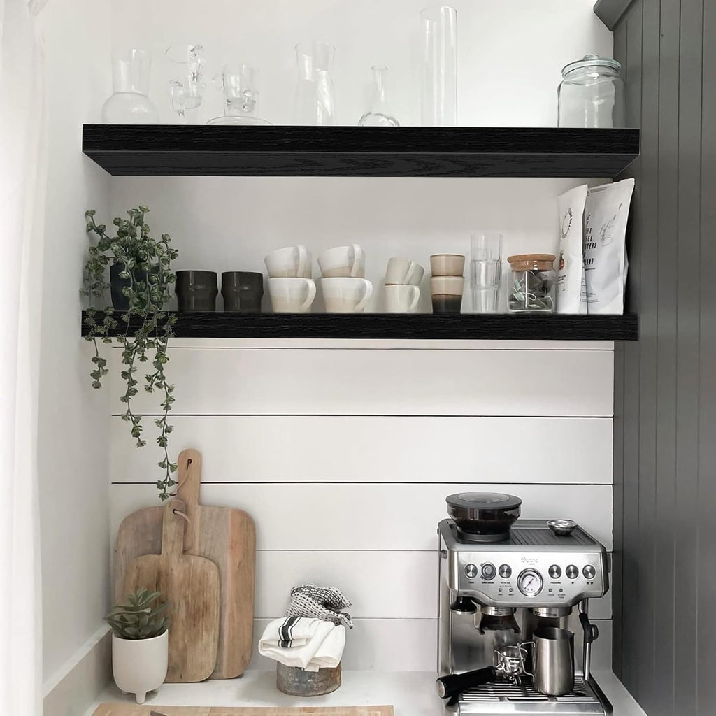 QEEIG Floating Wall Shelves - Stylish 35.4" Long Set of 2 for Bathroom, Kitchen, Living Room | Black Home Decor