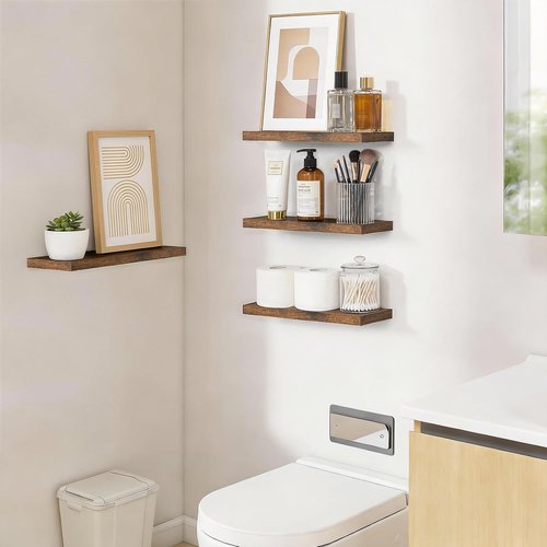 BAYKA Floating Shelves - Rustic Wood Wall-Mounted Storage | 15.7in, Set of 4, 22lbs Capacity (Brown)