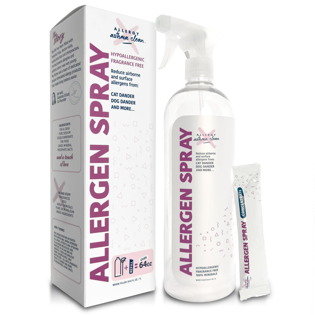 Allergy Asthma Clean Allergen Spray, Pets, Dust Allergies & More, Air & Surface, Just Add Water, Bottle with One Refill, Over 64oz Total