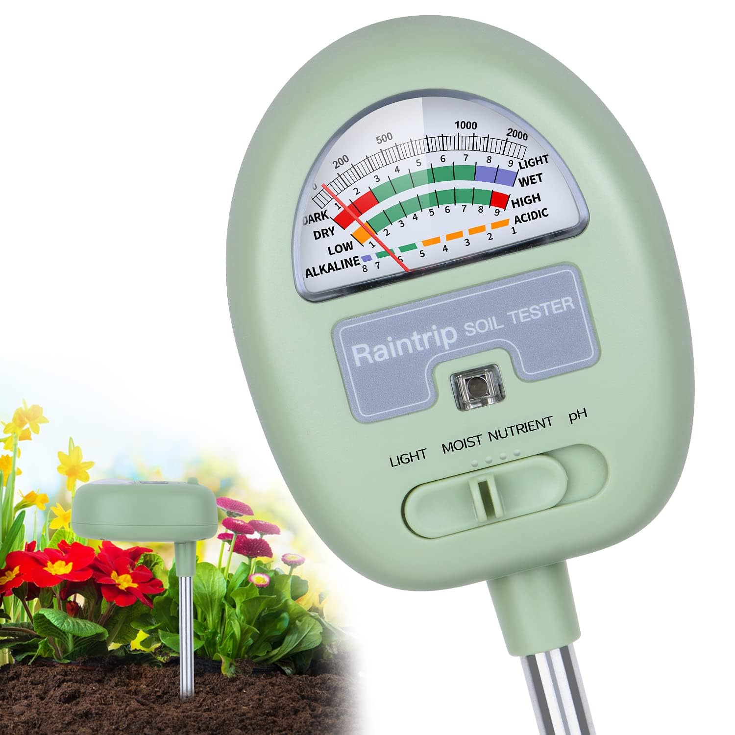 Soil Moisture Meter - 4-in-1 Soil pH Tester for Moisture, Light, Nutrients | Ideal for Garden & Lawn