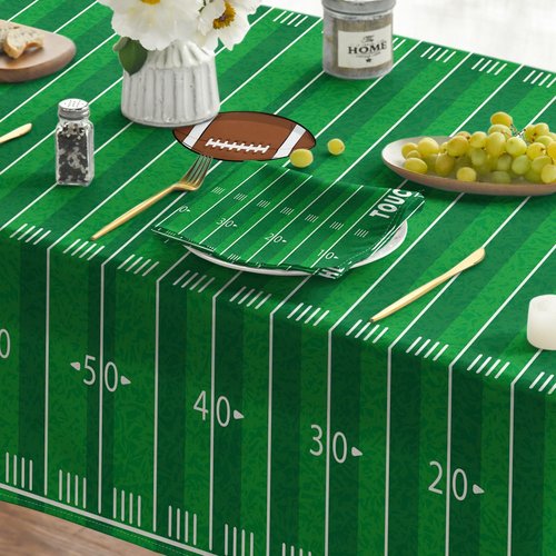 Horaldaily Football Square Tablecloth 60×120 Inch Rectangular, Football Touchdown and Game Day Themed Decorative Washable Table Cover for Party Picnic Dinner Decor