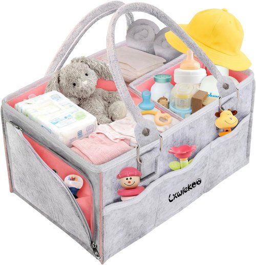 Large Baby Diaper Caddy Organizer - Portable Nursery Storage Tote for Changing Table & Car | Ideal Baby Shower Gift