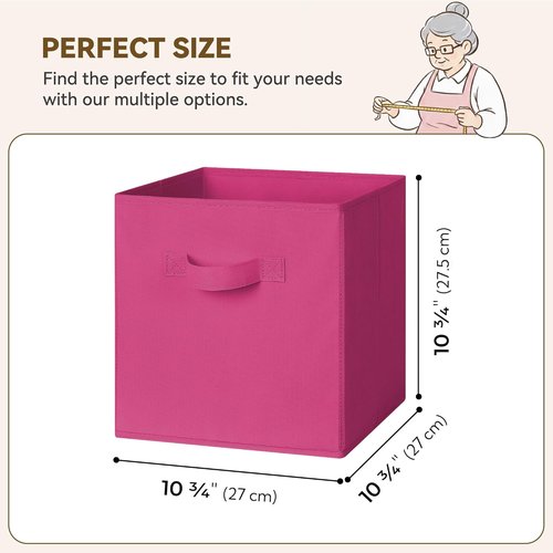 Granny Says 11-Inch Cube Storage Bins - Versatile Fabric Organizers for Kids' Rooms | Rose Red, 6-Pack
