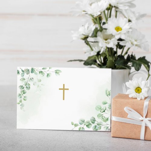 CYGGUN 25 Pack Religious Blank Cards with Envelopes, 4 x 6 Inch Cross Watercolor Eucalyptus Leaves Greeting Card with Envelopes for Baptism, Prayer, Christening, Wedding, First Communion