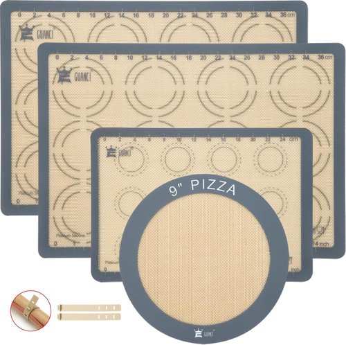 GUANCI Silicone Baking Mat Set - Non-Stick Reusable Bakeware for Pizza, Macarons, Cookies | Grey, Set of 4