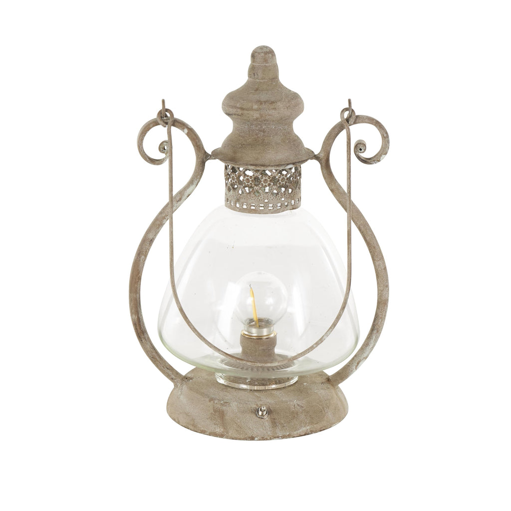 Deco 79 Metal Scroll Indoor Outdoor Candle Lantern Decorative Lantern Candle Holder with Arched Handle, Lantern 9" x 8" x 12", Bronze