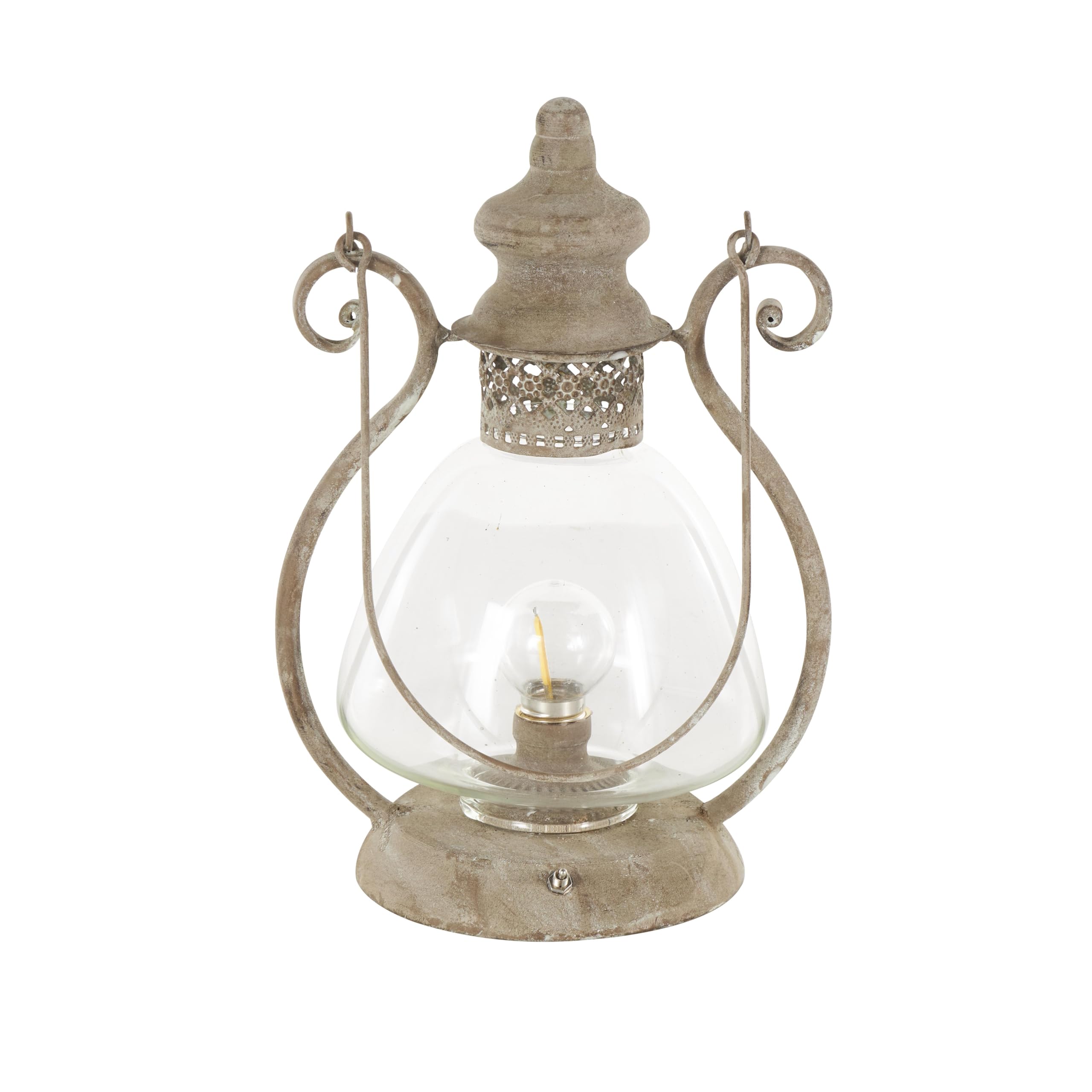 Deco 79 Metal Scroll Indoor Outdoor Candle Lantern Decorative Lantern Candle Holder with Arched Handle, Lantern 9" x 8" x 12", Bronze
