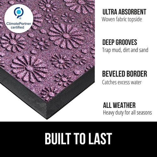 GORILLA GRIP Waterproof All-Season WeatherMAX Doormat - Durable Natural Rubber, 23x35, Easy Clean, Purple Confetti Daisy