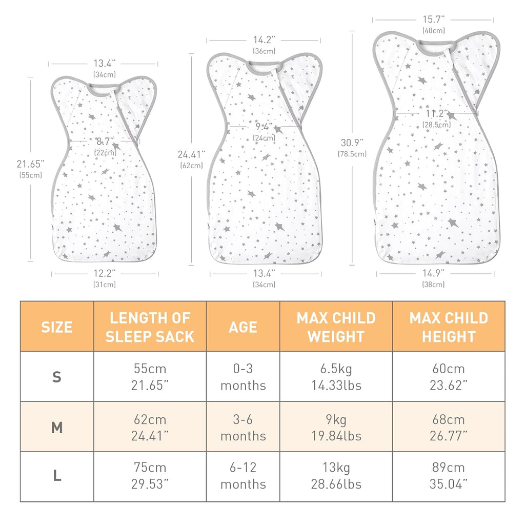 Skiennix Baby Sleep Sacks - 3-Way Transition Swaddle Blankets for Newborns 0-3 Months | 2 Pack, Cotton