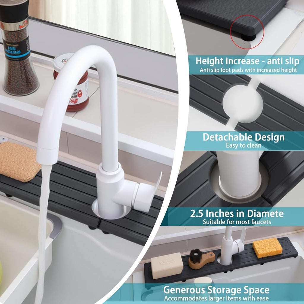Stone Faucet Mat - Water Absorbent Diatomite Sink Tray with Raised Feet | Kitchen & Bathroom Splash Guard