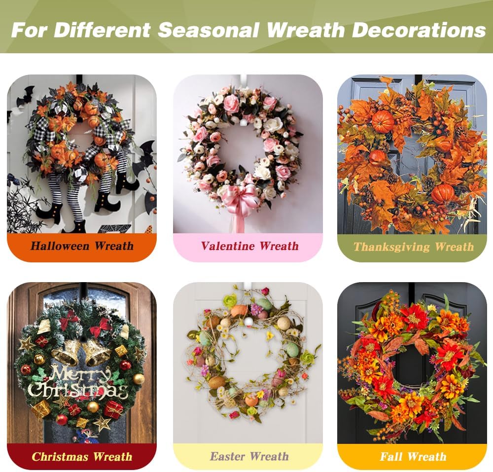 Skiennix Wreath Hangers - 15 Inch Black Metal Over The Door Hooks for Seasonal Decor | 2 Pack