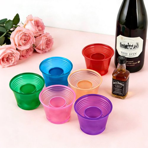 HOME BREEZE 300 Pack Disposable Bomber Cups Color Plastic Jager Bomber Shot Glasses Highly Durable and Reusable Double Shot Cups Perfect for Shots for Wedding, Party, Easter, St. Patrick's Day
