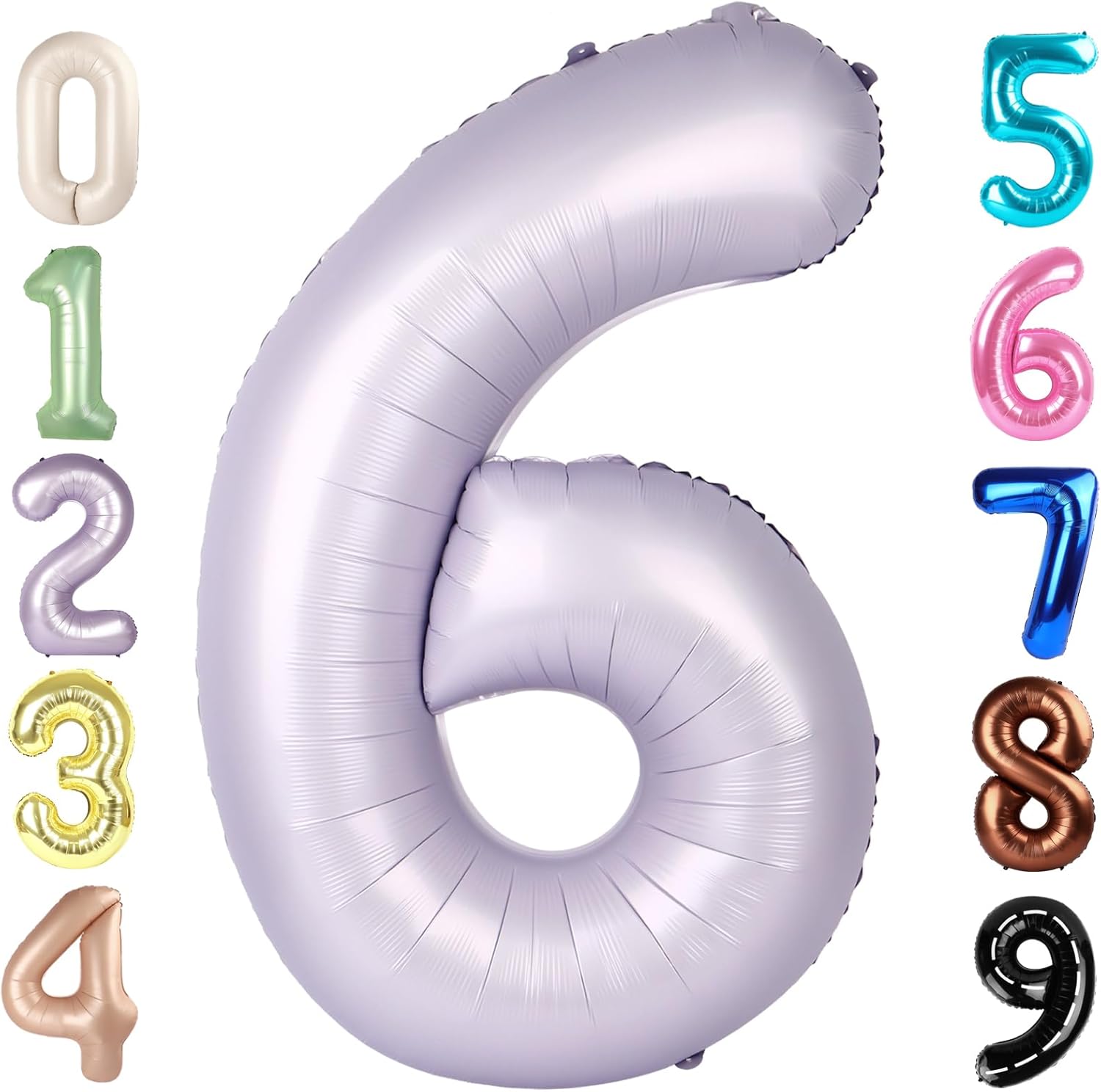 Number 6 Balloon 40 Inch - 6th Birthday Decorations for Boys & Girls | Cream & Purple Colors