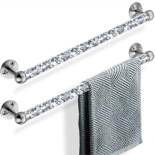 Meetart Crushed Diamond Glass Towel Bar for Bathroom,Set of 2 Towel Rods Wall-Mounted ,Towel Racks for Bath Towels,Hand Towels(15.5”)