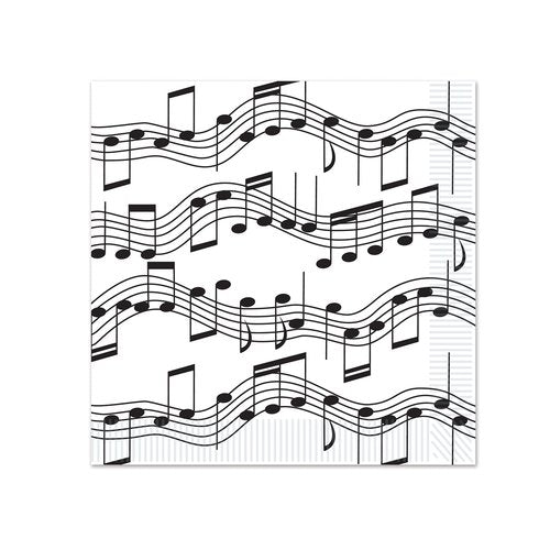 Beistle 16 Piece Music Notes Paper Beverage Napkins 50's Theme Rock and Roll Tableware For 1950’s Party Awards Night Decorations (Pack of 6)