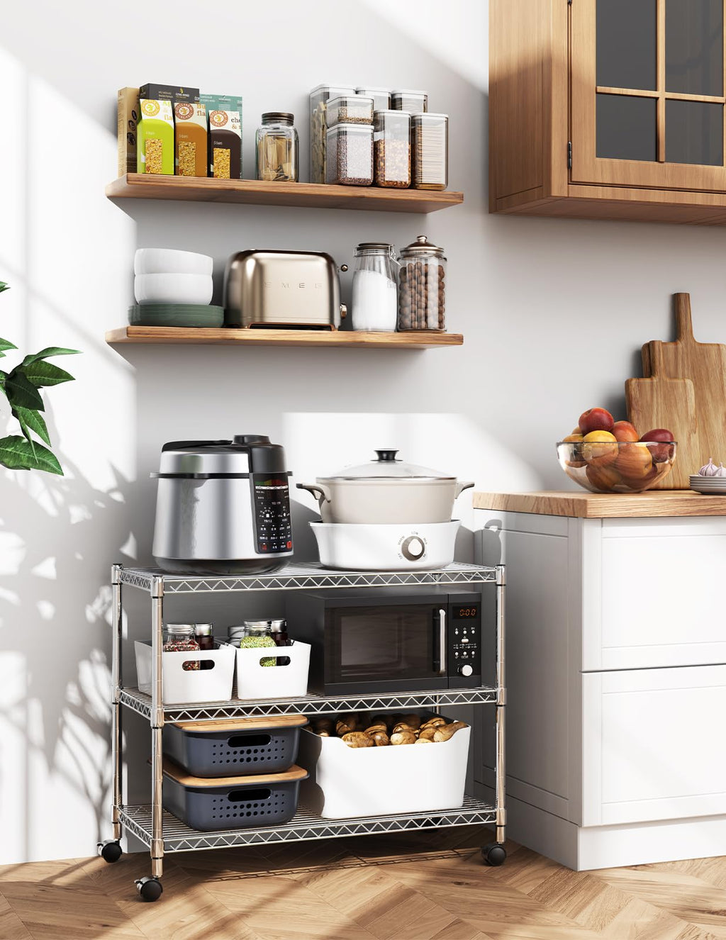 Simple Deluxe Heavy Duty 3-Tier Storage Shelves 750Lb Capacity, 24.02" D x 13.78" W x 29.92" H Adjustable Shelving Unit with Wheels, Chrome