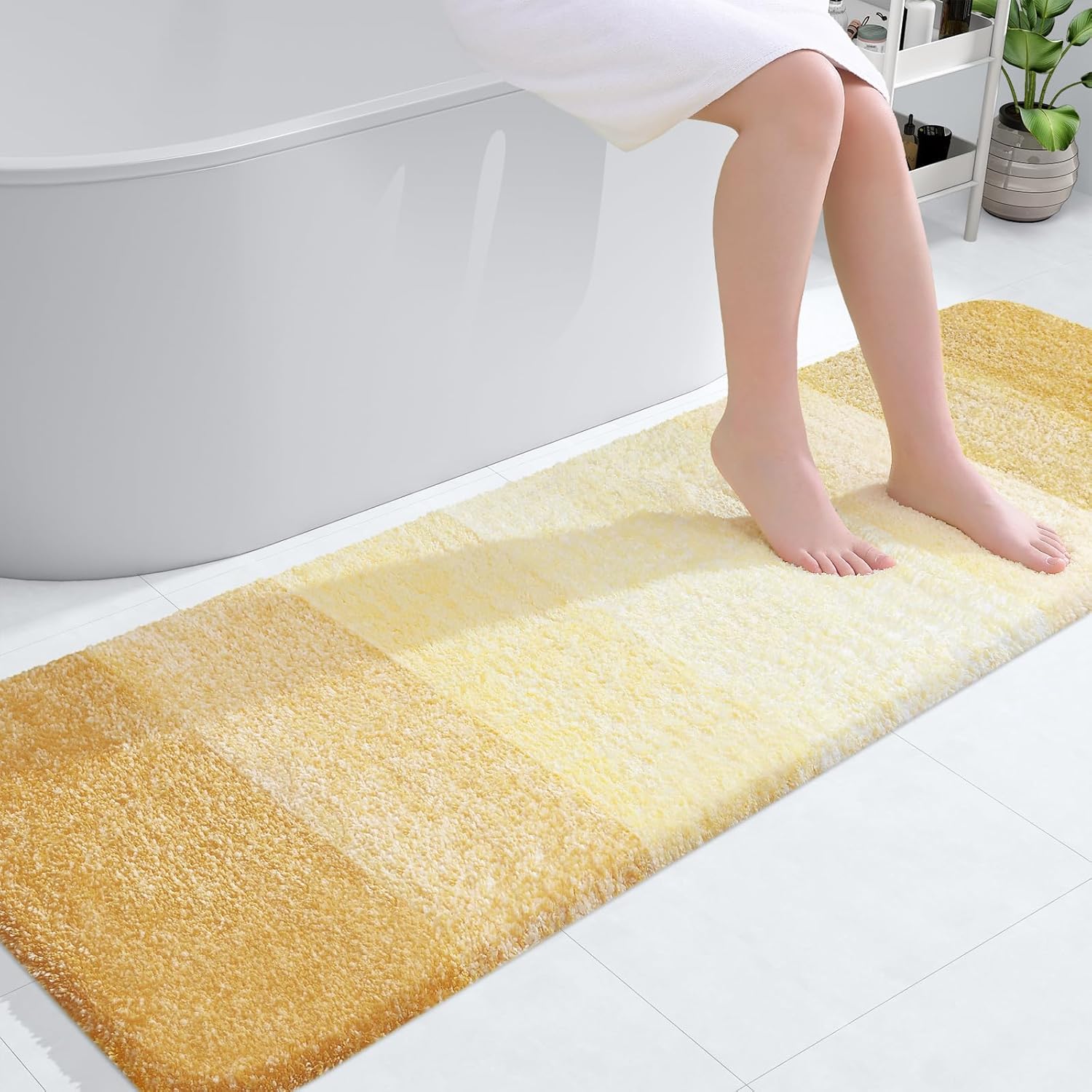 OLANLY Bathroom Runner Rug - Extra Soft Microfiber Mat with Rubber Backing | 59"x20", Quick Dry, Light Yellow