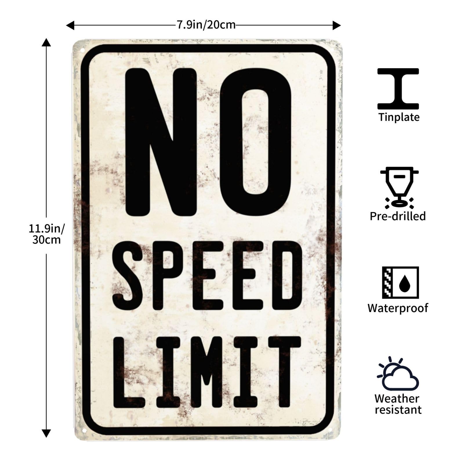 Car Room Wall Decor Vintage Metal Sign No Speed Limit Signs For Boys Room Bedroom Garage Man Cave Art 12x8 Inches